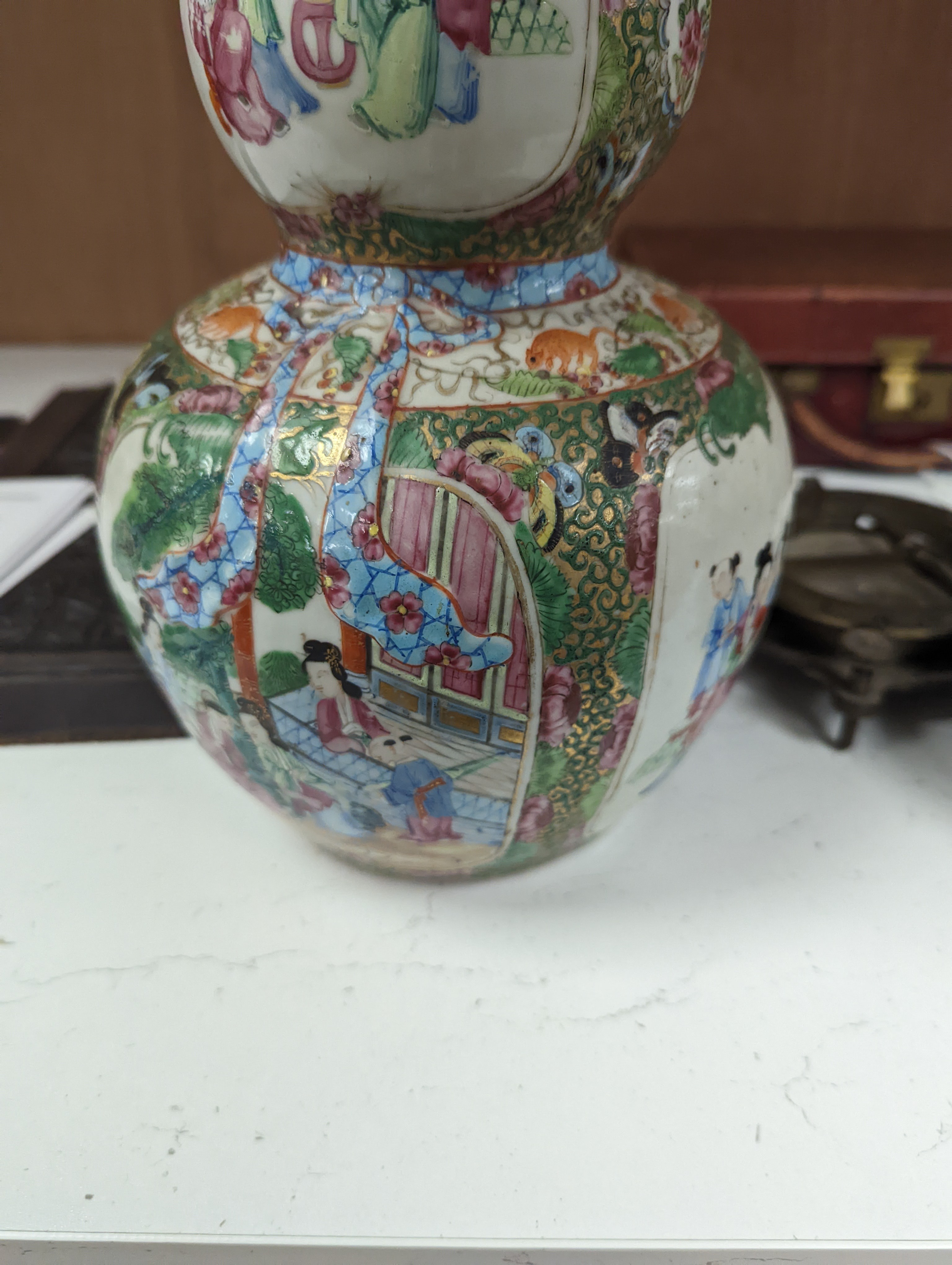 A 19th century Chinese famille rose double gourd vase - 31cm high